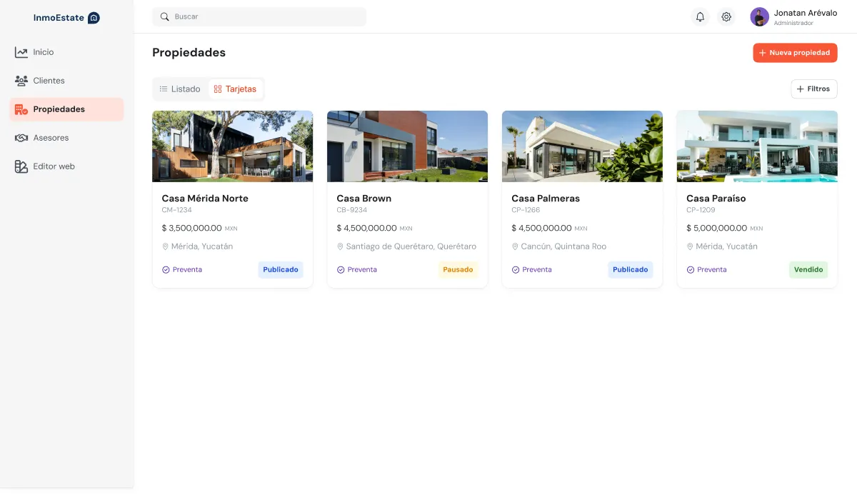 Vista del proyecto Sistema SaaS - InmoEstate