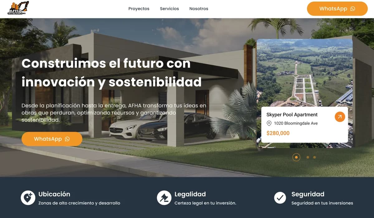 Vista del proyecto ConstruAFHA: Ingeniería, Construcción y Real Estate con Impacto