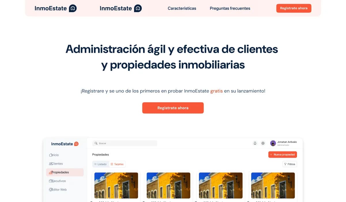 Vista del proyecto Landing Page InmoEstate