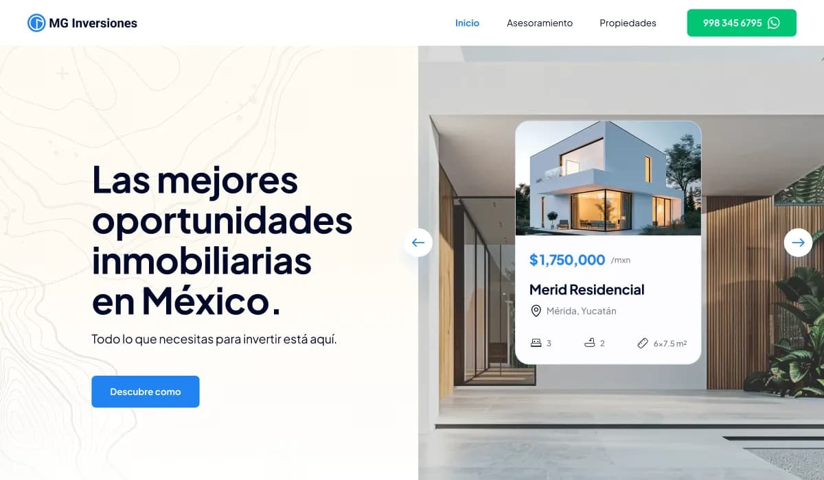 Vista del proyecto Landing Page MG Inversiones